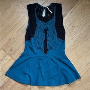 Free People Black and Teal Lace Top